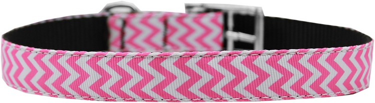 Chevrons Nylon Dog Collar with classic buckle 3/4" Pink Size 16